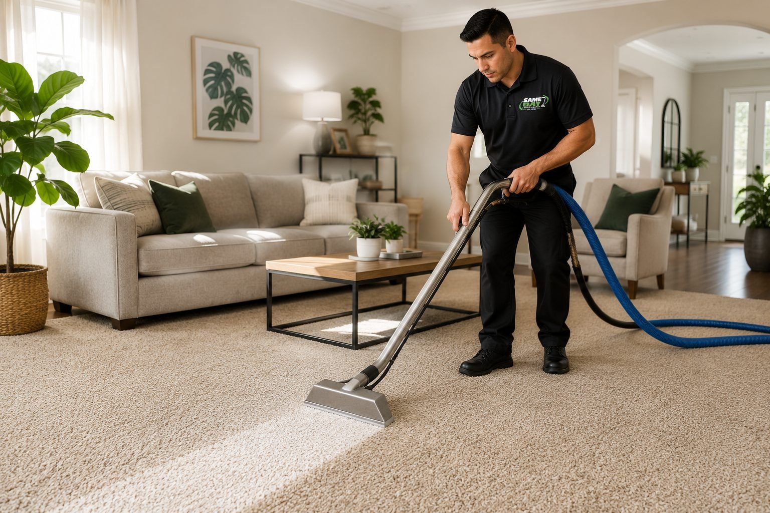 NYC carpet cleaning technician steam cleaning a rug in a Manhattan apartment